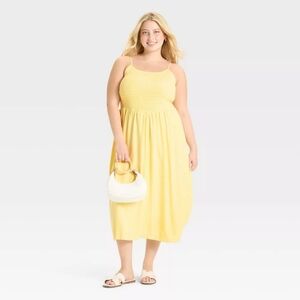 Women's Smocked V-Waist Midi Dress - A New Day